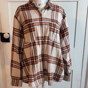 Universal Thread Plaid Button Down Flannel Shirt Orange Beige 2X